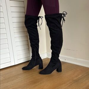 Size 8.5 | Osana | Over-The-Knee Black Heeled Boots | Chic & Sleek Silhouette